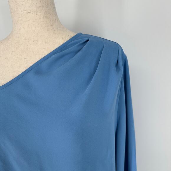 Open Edit Pleated Asymetric Neck Single Cold Shoulder Blue New Blouse Womens XL - Picture 3 of 9